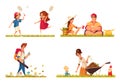 Lawn Cartoon Compositions Set Royalty Free Stock Photo