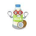 A cartoon concept of coconut milk performed as a Super hero