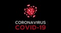 Cartoon concept coronavirus logo red COVID-19 nCov 2019 virus vector illustration on black background