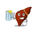 A cartoon concept of human cirrhosis liver rise up a glass of beer
