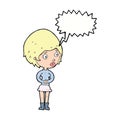 cartoon concerned woman with speech bubble