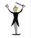 Cartoon conductor. Back of a man conducting an orchestra.