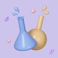 Cartoon conical beaker chemistry isolated on background. icon symbol clipping path. 3d render illustration