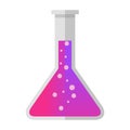 Cartoon conical flask with purple pink liquid potion vector isolated object Royalty Free Stock Photo