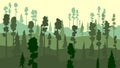 Cartoon of coniferous forest in green tone.