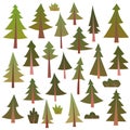 Cartoon coniferous trees and bushes