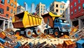 cartoon construction dump truck demolition trash loader