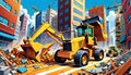 cartoon construction toy truck urban city demolition