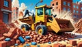 cartoon construction truck demolition brick building loader work