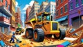 cartoon construction truck demolition downtown city work crew