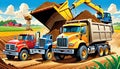 cartoon construction truck farm agriculture dirt hauling field leveling