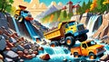 cartoon construction truck river rock riprap levee waterway