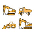 Cartoon Construction Vehicles Vector Set Digger, Dump Truck, Loader, Excavator Royalty Free Stock Photo