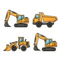 Cartoon Construction Vehicles Vector Set Digger, Dump Truck, Loader, Excavator Royalty Free Stock Photo