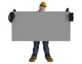 Cartoon Construction Worker with blank pale gray board Royalty Free Stock Photo