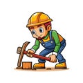 Cartoon construction worker chopping wood with a pickaxe Royalty Free Stock Photo
