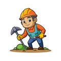 Cartoon construction worker digging with a pickaxe illustration Royalty Free Stock Photo