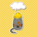 Cartoon construction worker. Funny cat builder with speech bubble Royalty Free Stock Photo