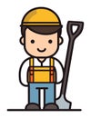 Cartoon construction worker with hard hat and shovel. Smile. Cartoon man in safety gear ready to work vector Royalty Free Stock Photo