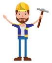 Cartoon construction worker holding a hammer illustration vector