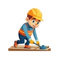 Cartoon construction worker installing tiles with tool and hardhat Royalty Free Stock Photo