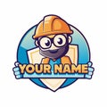 Cartoon construction worker logo, holding shield, nameplate below Royalty Free Stock Photo