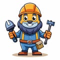 Cartoon construction worker mascot holding tools Royalty Free Stock Photo