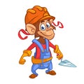 Cartoon construction worker monkey with a trowel. Vector illustration.