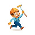 Cartoon Construction Worker Running with Paint Roller and Hard Hat Royalty Free Stock Photo