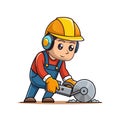 Cartoon construction worker sawing stone with power tool Royalty Free Stock Photo