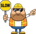 Cartoon Construction Worker Slow Sign Royalty Free Stock Photo