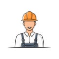 Cartoon Construction Worker Smiling Portrait, Hard Hat, Uniform, Engineering, Blue Overalls, Vector Illustration Royalty Free Stock Photo