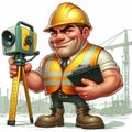 A cartoon construction worker wearing a hard hat and holding a clipboard and a large camera. Royalty Free Stock Photo