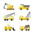 Cartoon constructions truck set. Vector machine illustration