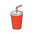 Cartoon with contour of disposable paper cup with soda and straw Royalty Free Stock Photo