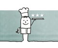 Cartoon cook chef with tray and three stars