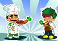 Cartoon cook and greengrocer