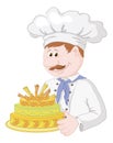 Cartoon cook with holiday cake