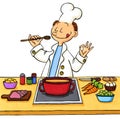 Cartoon of a cook in the kitchen