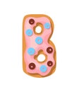 Cartoon cookies font. Confectioners stylized capital letter B. Vector english ABC baking in colored glaze. Creative