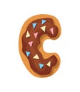 Cartoon cookies font. Confectioners stylized capital letter C. Vector english ABC baking in colored glaze. Creative