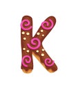 Cartoon cookies font. Vector letter baking in colored glaze. Creative gingerbread typography design. Childhood sweet