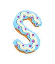 Cartoon cookies font. Vector letter baking in colored glaze. Creative gingerbread typography design. Childhood sweet