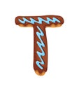 Cartoon cookies font. Vector letter baking in colored glaze. Creative gingerbread typography design. Childhood sweet