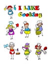 Cartoon cooking icons set, food Royalty Free Stock Photo