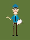 Cartoon Cop Policeman - Holding a Checklist and Showing with Hand Gesture Royalty Free Stock Photo