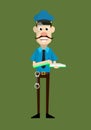 Cartoon Cop Policeman - Preparing Report in Happy Mood Royalty Free Stock Photo