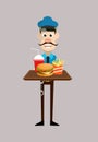 Cartoon Cop Policeman - Presenting Fast Foods Royalty Free Stock Photo