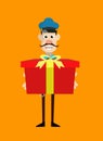 Cartoon Cop Policeman - Presenting a Gift Box Royalty Free Stock Photo