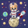 Cartoon Corgi astronaut on the moon on a space background Royalty Free Stock Photo